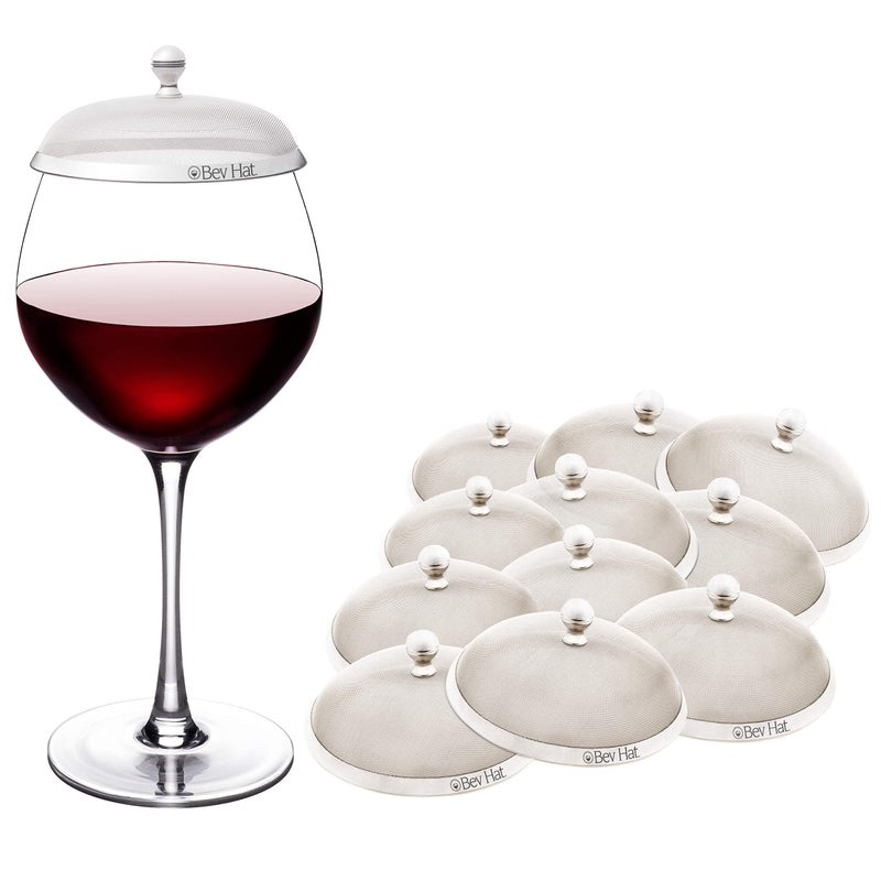 BEV HAT Stainless Steel Drink Covers (12 Pack), Wine Glass Covers for Outdoors, Protect Cocktails, Coffee Mugs, Tea Cups, Beers, Keep Bugs Out, Wine Accessories & Drink Lids - Image 1